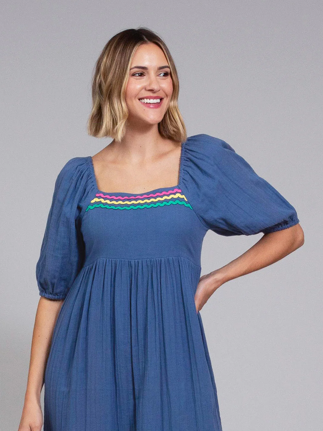 Cattistock Musselin Mit Wellenband Kleid Navy - Image 3