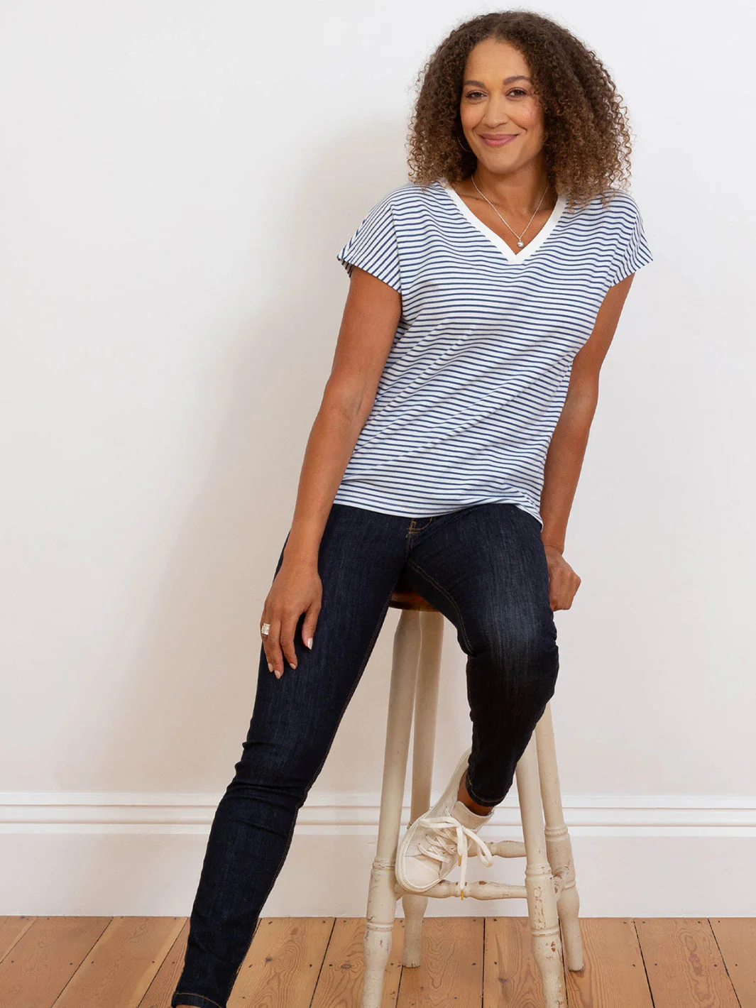 Coombe Ausbrenner Jersey Shirt Navy Streifen - Image 3