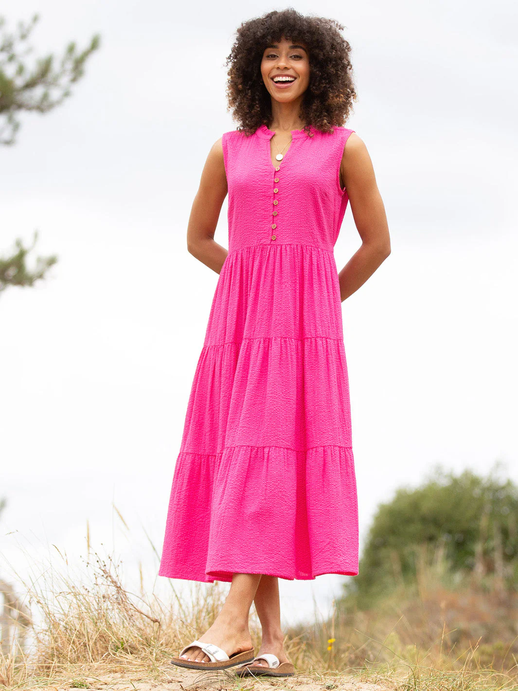 Holnest Seersucker Kleid Rote Beete