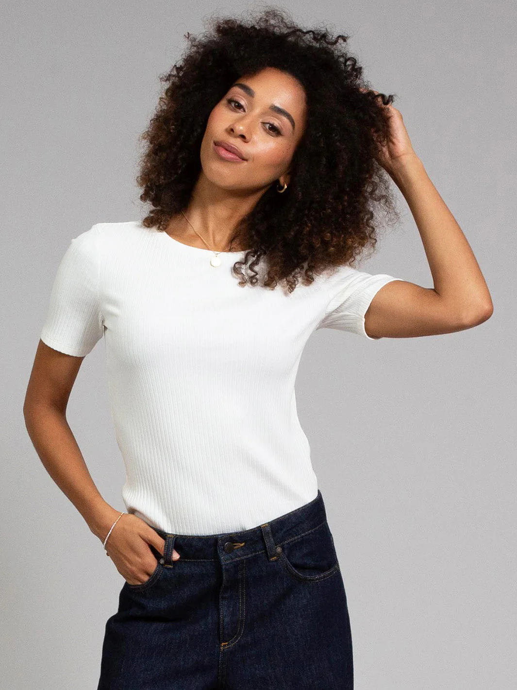 Portesham Geripptes Shirt Naturweiß