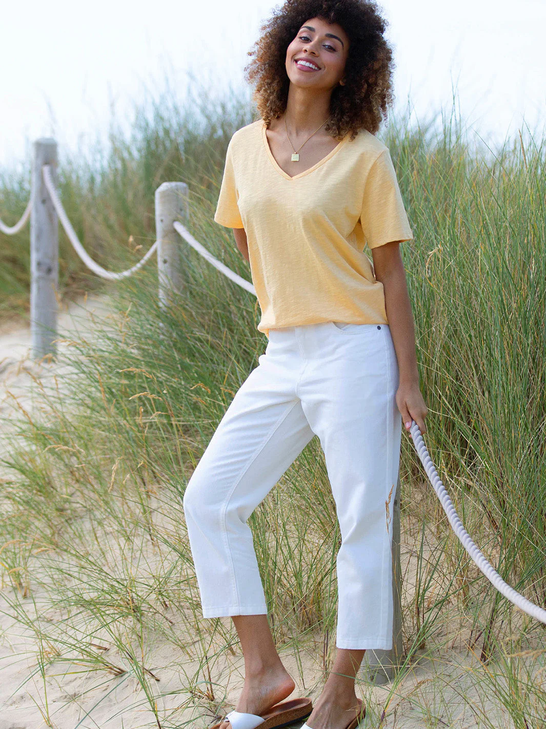 Sandford Ausbrenner Jersey Shirt V-Kragen Sand - Image 3